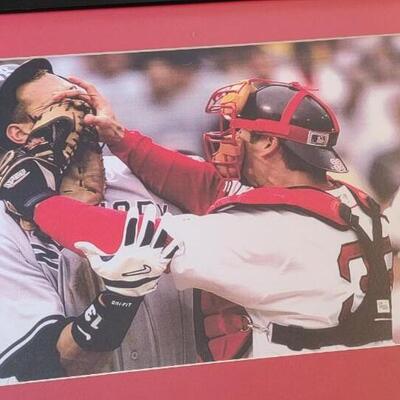 Red Sox Photo of two players. This is set on a beautiful red matte.