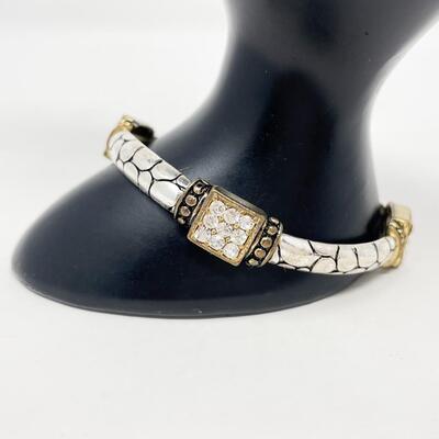 GOLD & SILVER TONED RHINESTONE BANGLE BRACELET W/ ALLIGATOR PATTERN