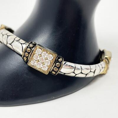 GOLD & SILVER TONED RHINESTONE BANGLE BRACELET W/ ALLIGATOR PATTERN