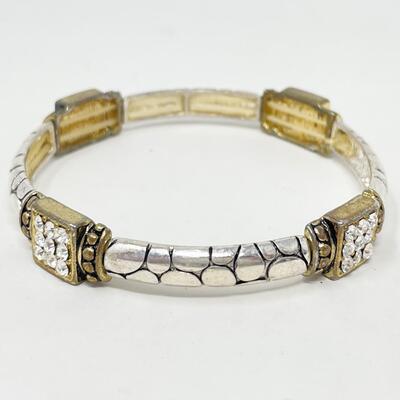 GOLD & SILVER TONED RHINESTONE BANGLE BRACELET W/ ALLIGATOR PATTERN