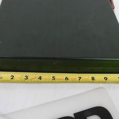 Wood Case, with faux leather handle green, 15 3/4 in x101/2 in x 2 1/2 in