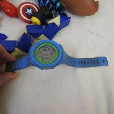 Toy lot: watches 1 works, puzzle, Paw Patrol stickers, sunglasses, headphones