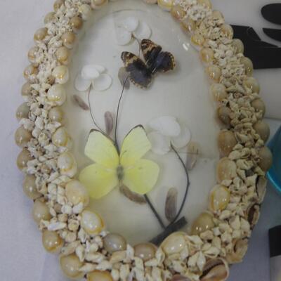 Beach decor: Sand dollar, Lighthouses,, seashell framed art, vases, thermometer