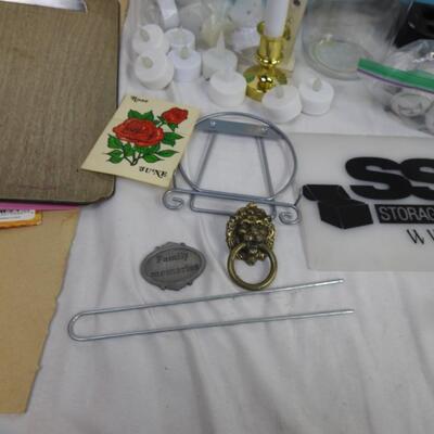 Craft lot: wood, art pallet, battery tea lights, foam board, glass jar