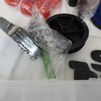 Large fishing lot: Tackle box, bobbers, Igloo cooler, Thermos, light, flashlight