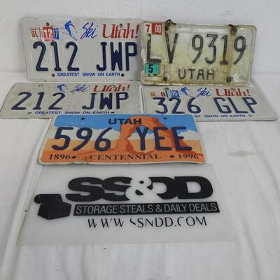 Utah LIcense plates : 5 various styles, Centennial, 1 black & white Vintage?