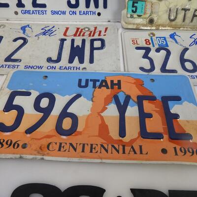 Utah LIcense plates : 5 various styles, Centennial, 1 black & white Vintage?
