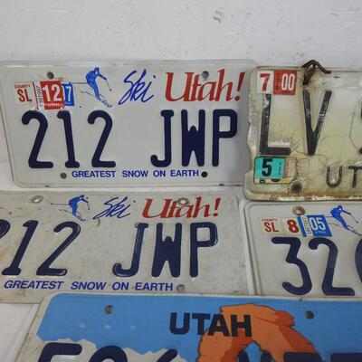 Utah LIcense plates : 5 various styles, Centennial, 1 black & white Vintage?