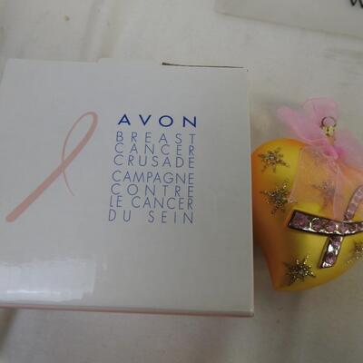 Avon 2004 Breast Cancer Awareness ornament, goldenrod color, pink jewels