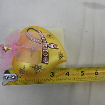 Avon 2004 Breast Cancer Awareness ornament, goldenrod color, pink jewels