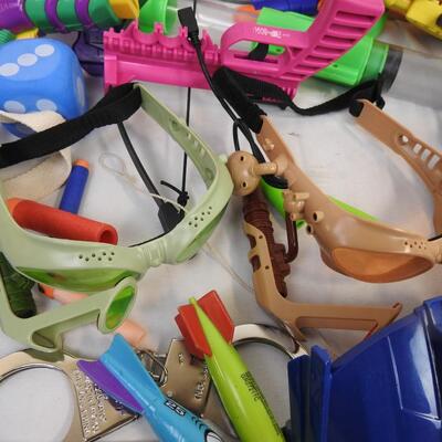 Toys: Nerf, guns, Numchucks, handcuffs, Viking helmet, Everlast boxing glove
