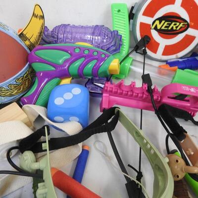 Toys: Nerf, guns, Numchucks, handcuffs, Viking helmet, Everlast boxing glove