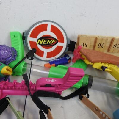 Toys: Nerf, guns, Numchucks, handcuffs, Viking helmet, Everlast boxing glove