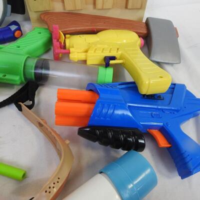 Toys: Nerf, guns, Numchucks, handcuffs, Viking helmet, Everlast boxing glove