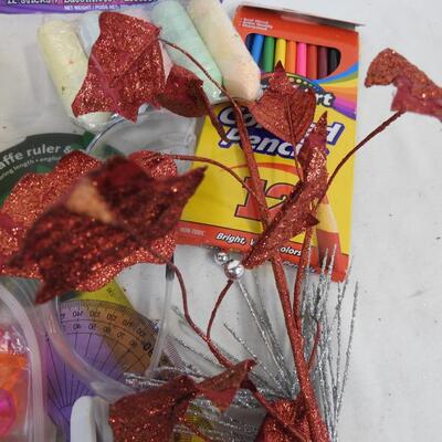 Craft lot: Ribbon, modeling clay NEW, buttons, beads, colored pencils, scissors
