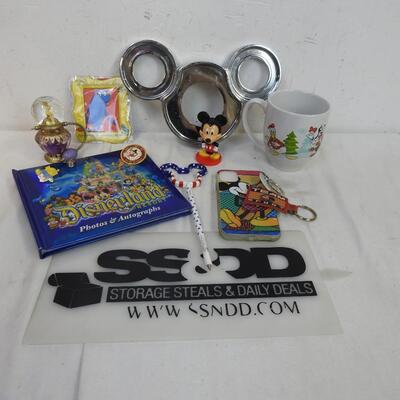 Disney lot:Tinkerbell snowglobe, pins, picture frame, mug, Disneyland photo book