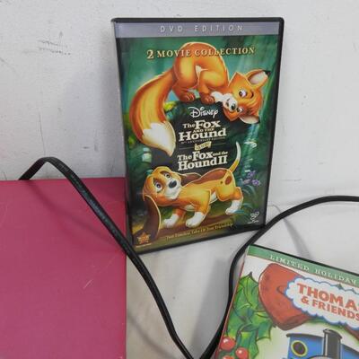 DVD Player w/ DVDs: Disney, Thomas The Tank ENgine, Care Bears, Elmo,Quest ZHU