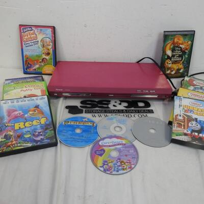DVD Player w/ DVDs: Disney, Thomas The Tank ENgine, Care Bears, Elmo,Quest ZHU