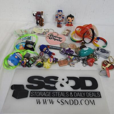 Key chains, Wrist bands, figurine & S& H Green stamps, California Raisin