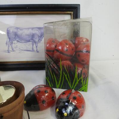 Candle and DÃ©cor Lot: Ladybugs, Watermelon, Cow Frame, Birds, Ceramic and More