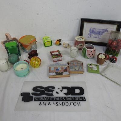 Candle and DÃ©cor Lot: Ladybugs, Watermelon, Cow Frame, Birds, Ceramic and More