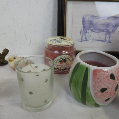 Candle and DÃ©cor Lot: Ladybugs, Watermelon, Cow Frame, Birds, Ceramic and More