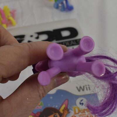 Kids toys/Game lot: Wii game: Dora the Explorer, 6 My LIttle Pony figurines