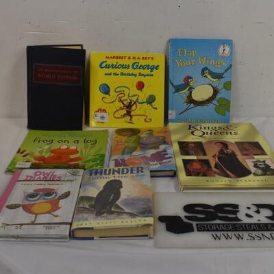 Books: Curious George, King & Queens History 1948, World History Encyclopedia