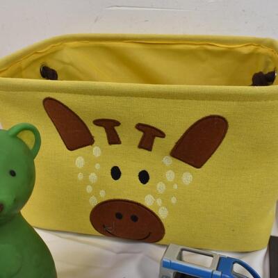 Kid Entertainment Lot: 9 CD Music Tracks, Toys, Minion Movie Hat, Basket