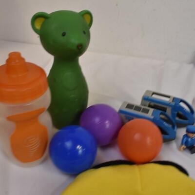 Kid Entertainment Lot: 9 CD Music Tracks, Toys, Minion Movie Hat, Basket