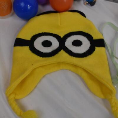 Kid Entertainment Lot: 9 CD Music Tracks, Toys, Minion Movie Hat, Basket