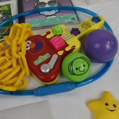 Kid Entertainment Lot: 9 CD Music Tracks, Toys, Minion Movie Hat, Basket