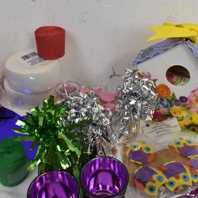 Party Supplies: Balloon Weights, Ribbon Hats, Envelope Bird House, Star Cut Outs