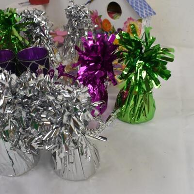 Party Supplies: Balloon Weights, Ribbon Hats, Envelope Bird House, Star Cut Outs