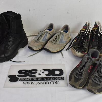 4 Pairs of Shoes: 7.5 Vans, Pink New Bounce (7.5), Tactical Boots (7.5) Brooks