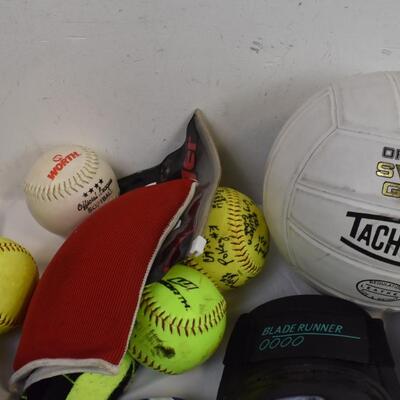 General Sports Lot: Volleyball, Baseballs/Softballs, Mitts, Pads, Pump and More!