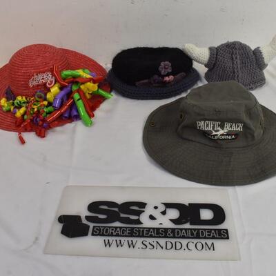 4 Hat Lot: Small Viking Beanie, Pacific Beach, Cali, Happy Birthday Hat, Crochet
