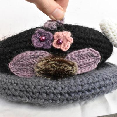 4 Hat Lot: Small Viking Beanie, Pacific Beach, Cali, Happy Birthday Hat, Crochet