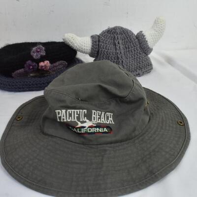 4 Hat Lot: Small Viking Beanie, Pacific Beach, Cali, Happy Birthday Hat, Crochet