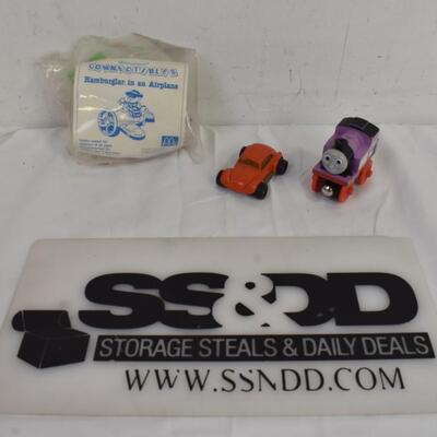 Vintage Toys: Thomas "Rosie" Train, Red Car, McDonalds Hamburglar 1991 Airplane