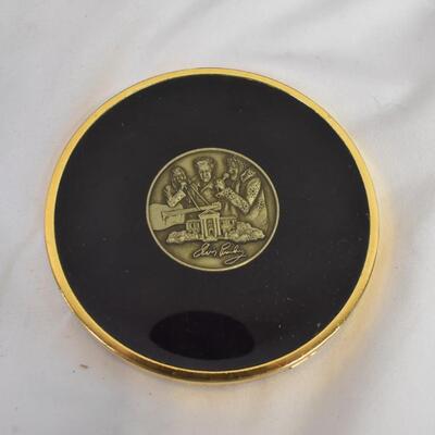 5 Elvis Presley Postcards, 1 Gold Elvis Presley Coaster, Pocket Knife