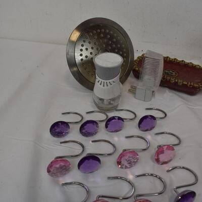 Personal Care Lot: Hand Soap Dispensers, Showerhead, Shower Curtain Hooks, etc