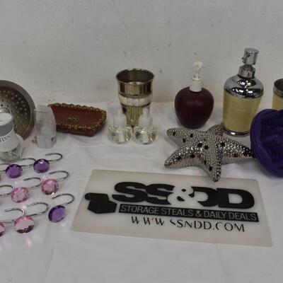 Personal Care Lot: Hand Soap Dispensers, Showerhead, Shower Curtain Hooks, etc