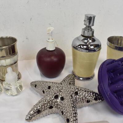 Personal Care Lot: Hand Soap Dispensers, Showerhead, Shower Curtain Hooks, etc