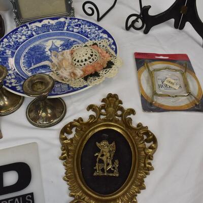19 pc Home Goods: Coat Hanger, Picture Frames, Coasters, Plates, etc
