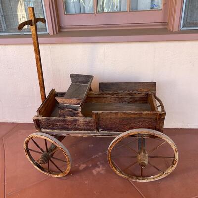 Lot 1. Rustic Wooden Buckboard Cart Wagon Display Piece 36" Wide