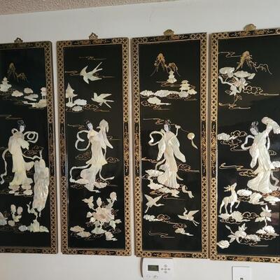 4 Beautiful Oriental wall art on wood