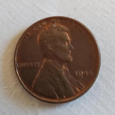 Old 1945 World War 2 WW2 Wheat Penny Coin AU