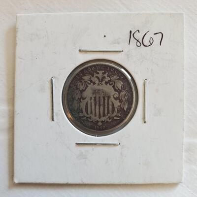 Old 1867 Shield Nickel Post Civil War Coin Free Shipping Bid or Buy Now