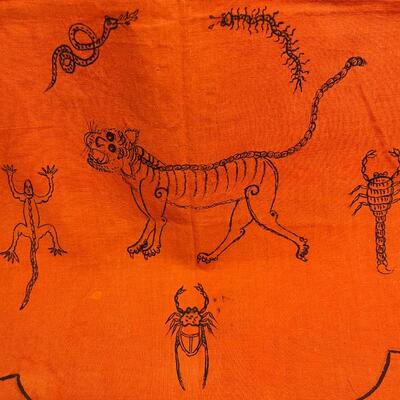 Charming Antique Mandarin Chinese Orange Child's bib with animals